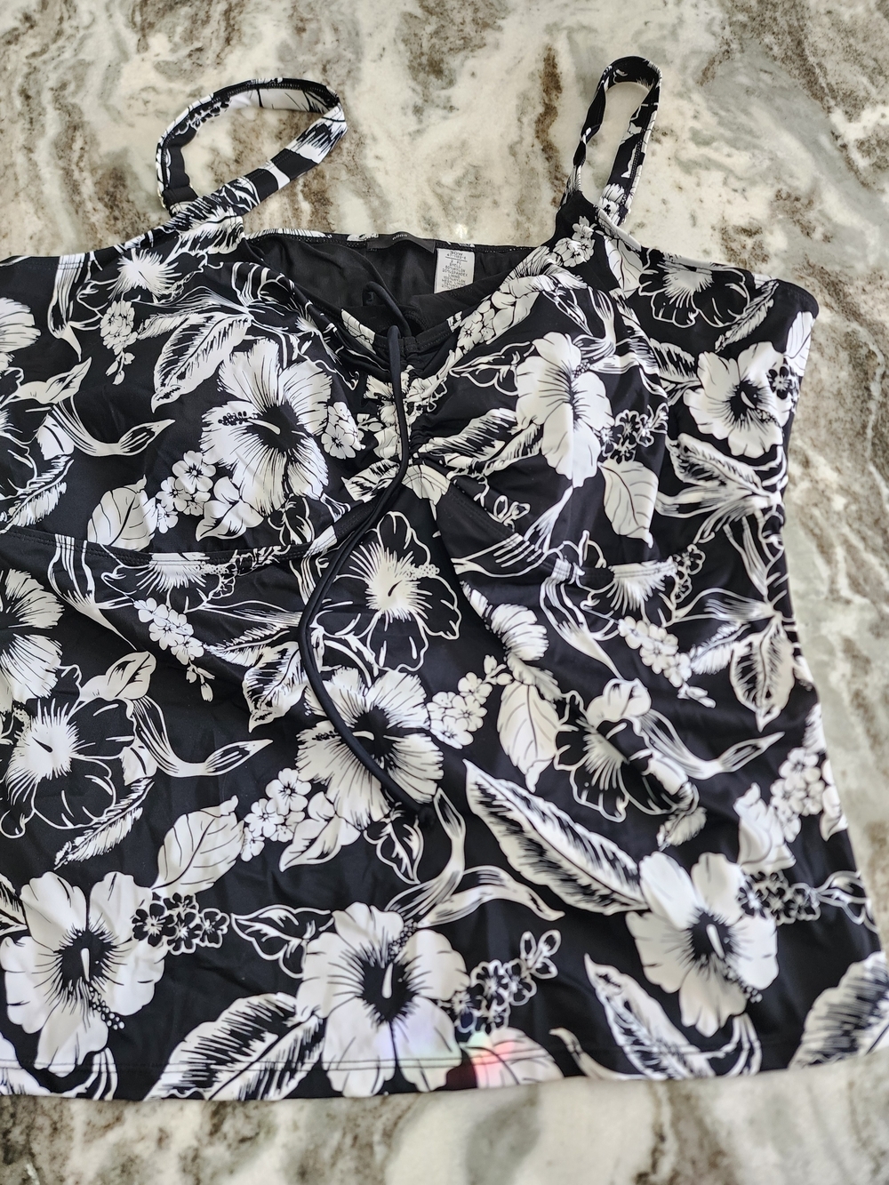 ellos Black and White Printed Swim Top